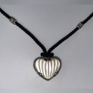 Judith Ripka 925 Sterling Silver Heart Necklace Mother-of-Pearl & CZ Read